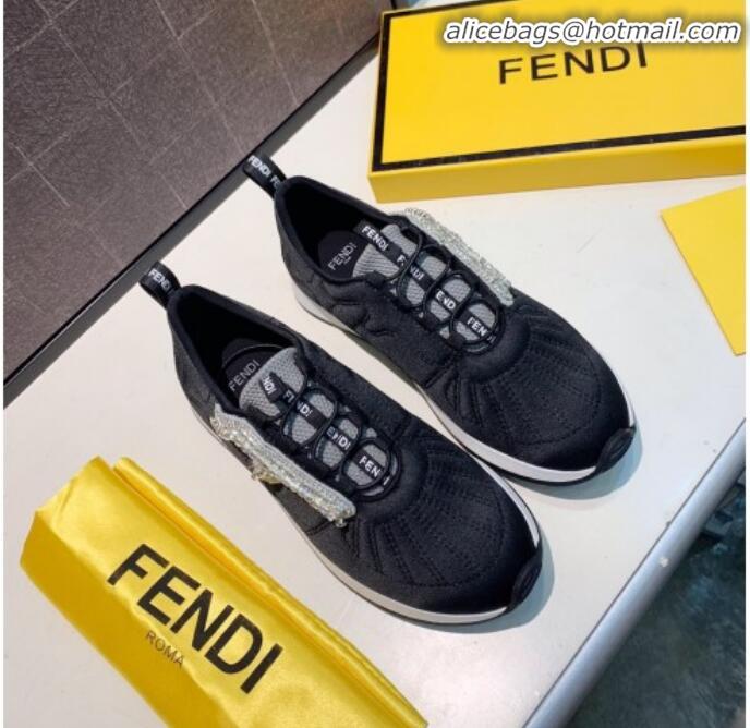 Fashion Fendi FFreedom Silk Crystal F Slip-on Sneakers G91115 Black