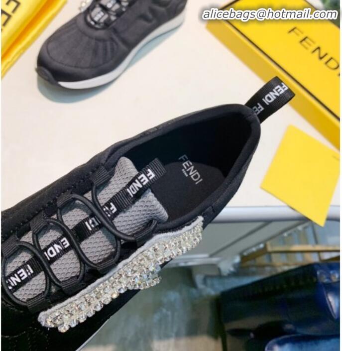 Fashion Fendi FFreedom Silk Crystal F Slip-on Sneakers G91115 Black