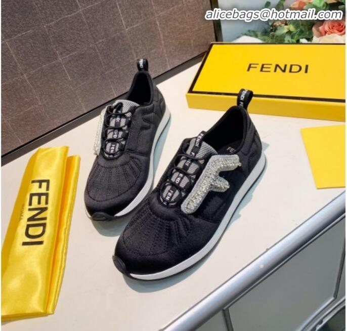 Fashion Fendi FFreedom Silk Crystal F Slip-on Sneakers G91115 Black