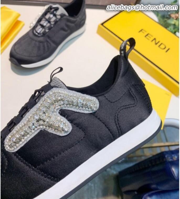 Fashion Fendi FFreedom Silk Crystal F Slip-on Sneakers G91115 Black