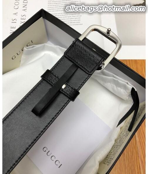 Inexpensive Gucci Calfskin Belt Width 38mm with Single G Buckle 12220 Black/Silver