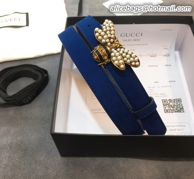 New Product Gucci Queen Margaret Leather Belt Width 20mm 20333 Blue