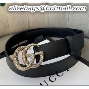 Classic Gucci Calfskin Belt Width 38mm with Carved GG Buckle 20335 Black/Silver