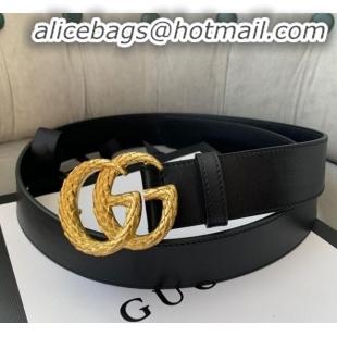 Imitation Gucci Calfskin Belt Width 38mm with Carved GG Buckle 20335 Black/Gold