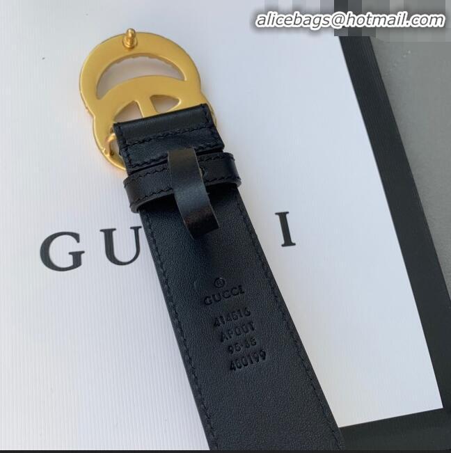 Imitation Gucci Calfskin Belt Width 38mm with Carved GG Buckle 20335 Black/Gold