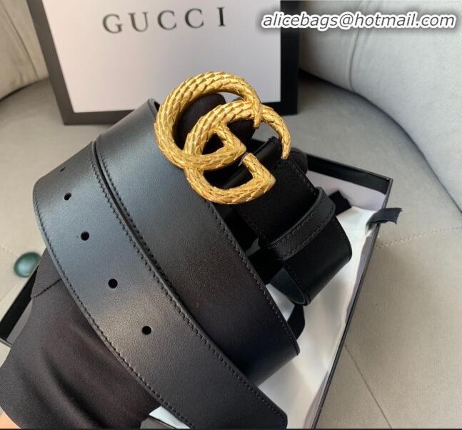 Imitation Gucci Calfskin Belt Width 38mm with Carved GG Buckle 20335 Black/Gold