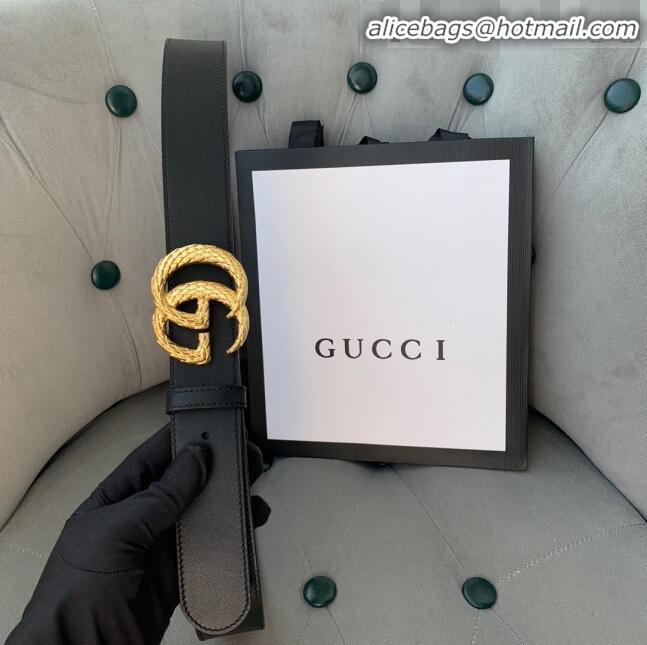 Imitation Gucci Calfskin Belt Width 38mm with Carved GG Buckle 20335 Black/Gold