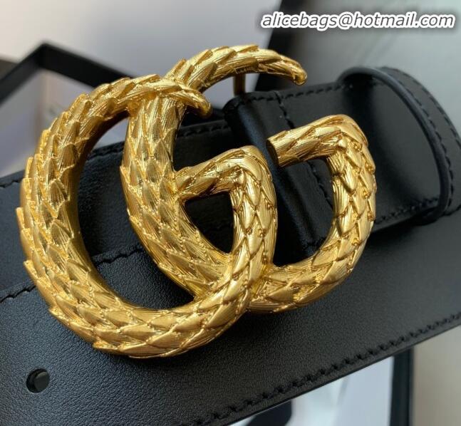 Imitation Gucci Calfskin Belt Width 38mm with Carved GG Buckle 20335 Black/Gold