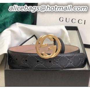 Discount Gucci GG Embossed Leather Belt Width 34mm with GG Buckl 20647 Black