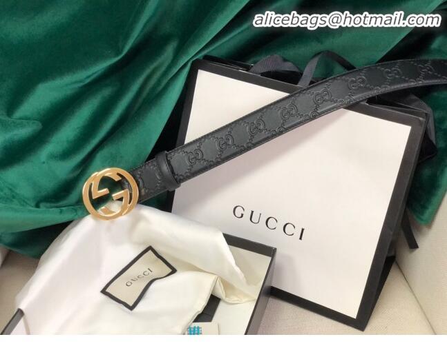 Discount Gucci GG Embossed Leather Belt Width 34mm with GG Buckl 20647 Black