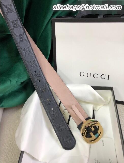 Discount Gucci GG Embossed Leather Belt Width 34mm with GG Buckl 20647 Black