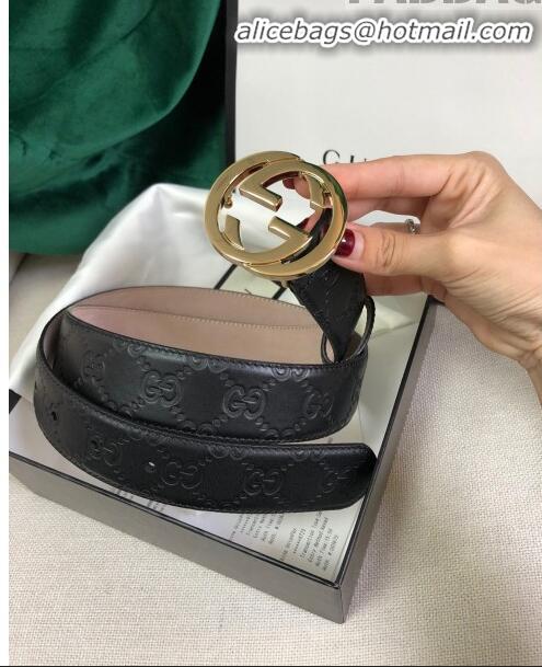 Discount Gucci GG Embossed Leather Belt Width 34mm with GG Buckl 20647 Black