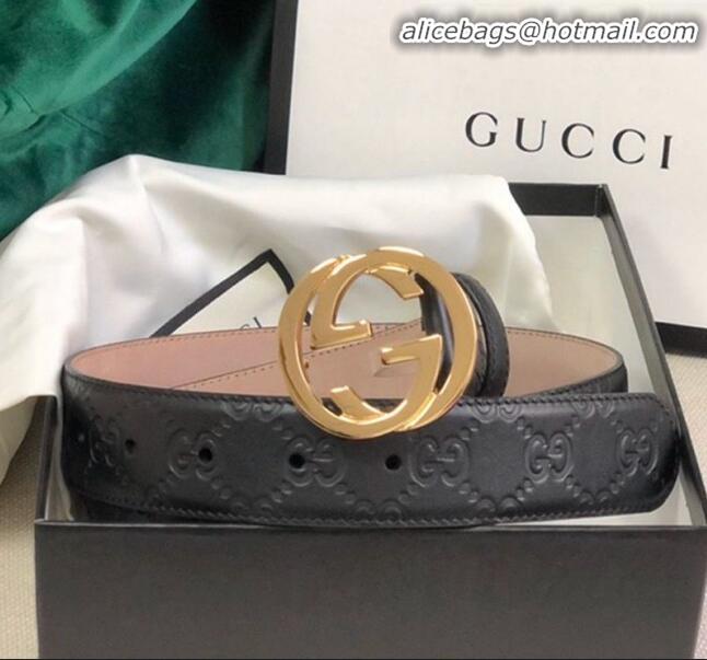 Discount Gucci GG Embossed Leather Belt Width 34mm with GG Buckl 20647 Black