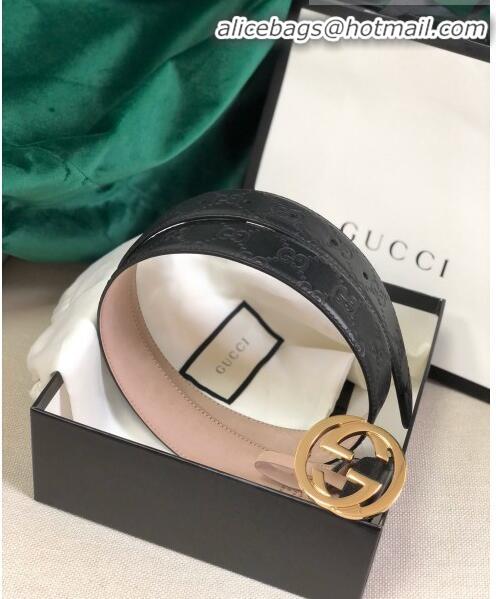 Discount Gucci GG Embossed Leather Belt Width 34mm with GG Buckl 20647 Black