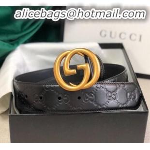 Reproduction Discount Gucci GG Embossed Leather Belt Width 34mm with GG Buckl 20648 Black