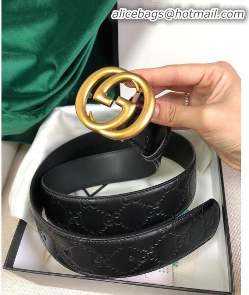 Reproduction Discount Gucci GG Embossed Leather Belt Width 34mm with GG Buckl 20648 Black