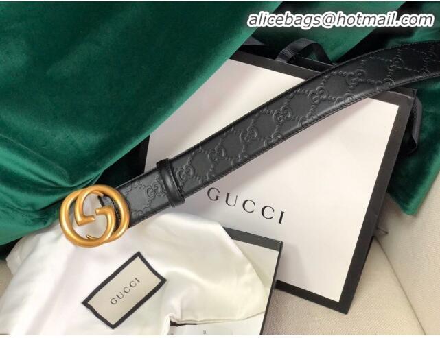 Reproduction Discount Gucci GG Embossed Leather Belt Width 34mm with GG Buckl 20648 Black