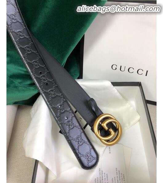 Reproduction Discount Gucci GG Embossed Leather Belt Width 34mm with GG Buckl 20648 Black