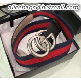 High Quality Gucci Web Fabric Belt Width 38mm with GG Buckle 20650 Red/Blue/Silver