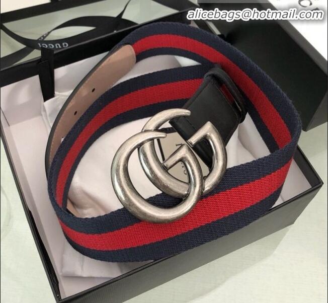 High Quality Gucci Web Fabric Belt Width 38mm with GG Buckle 20650 Red/Blue/Silver