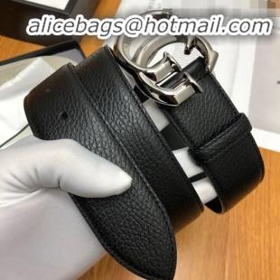 Top Quality Gucci Grained Calfskin Belt Width 38mm with GG Buckle 21624 Black/Silver