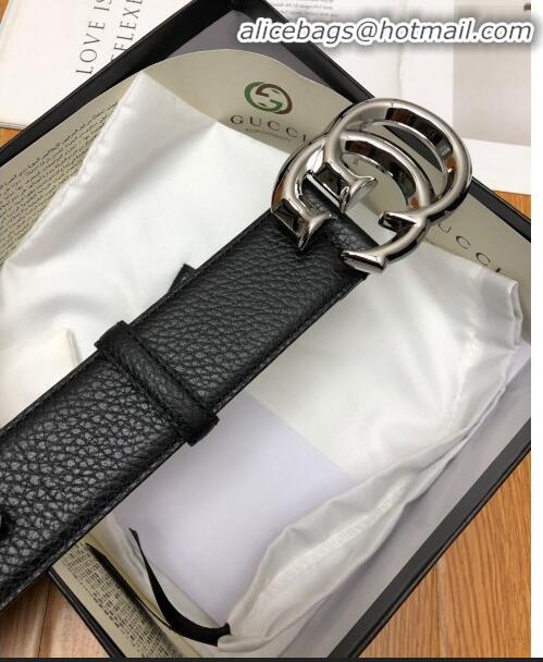 Top Quality Gucci Grained Calfskin Belt Width 38mm with GG Buckle 21624 Black/Silver