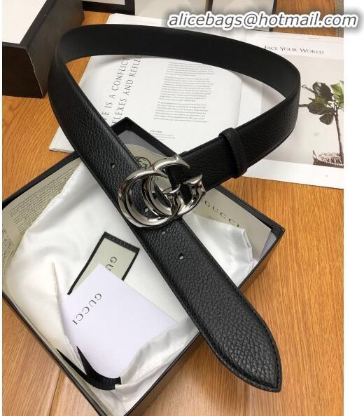 Top Quality Gucci Grained Calfskin Belt Width 38mm with GG Buckle 21624 Black/Silver