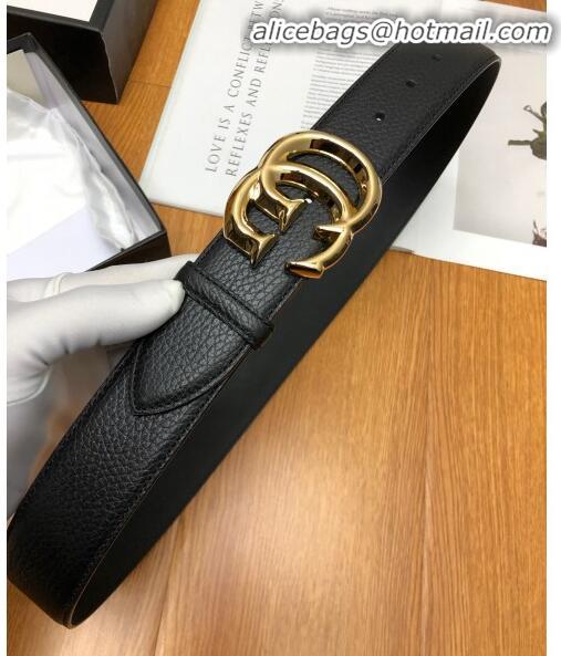 Hot Sell Gucci Grained Calfskin Belt Width 38mm with GG Buckle 21625 Black/Gold