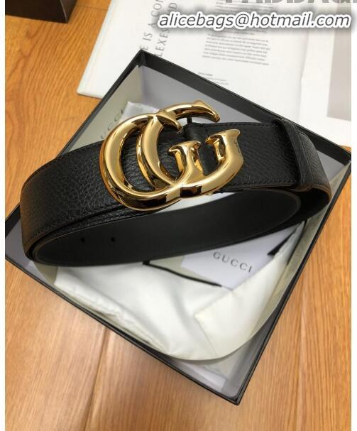 Hot Sell Gucci Grained Calfskin Belt Width 38mm with GG Buckle 21625 Black/Gold