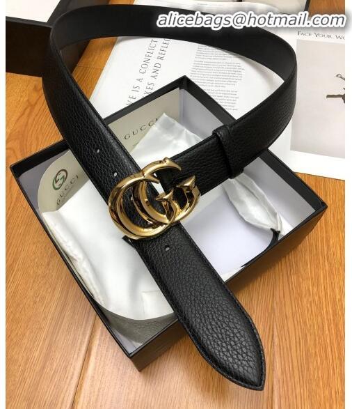 Hot Sell Gucci Grained Calfskin Belt Width 38mm with GG Buckle 21625 Black/Gold