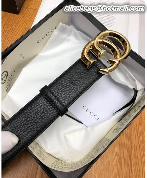 Hot Sell Gucci Grained Calfskin Belt Width 38mm with GG Buckle 21625 Black/Gold