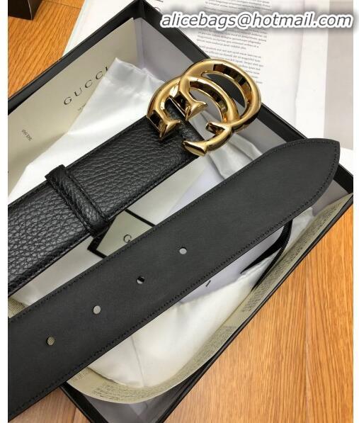 Hot Sell Gucci Grained Calfskin Belt Width 38mm with GG Buckle 21625 Black/Gold