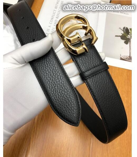 Hot Sell Gucci Grained Calfskin Belt Width 38mm with GG Buckle 21625 Black/Gold