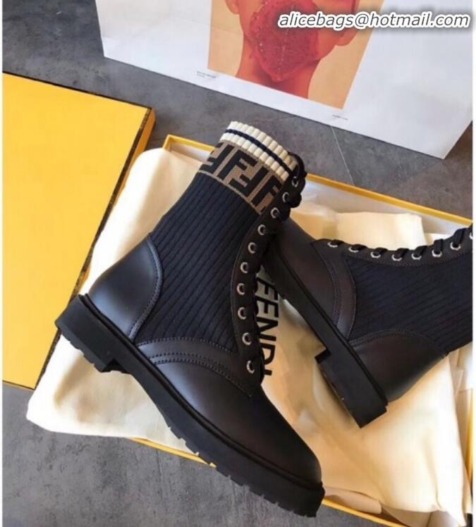 Classic Practical Fendi Calfskin and Knit Stretch Sock Lace-up Flat Short Boots G91914 Coffee 2020