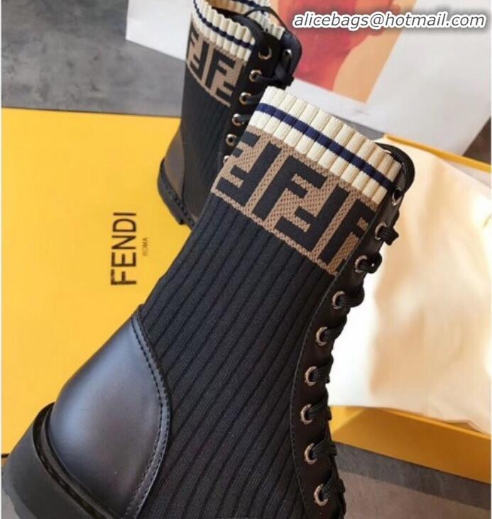 Classic Practical Fendi Calfskin and Knit Stretch Sock Lace-up Flat Short Boots G91914 Coffee 2020