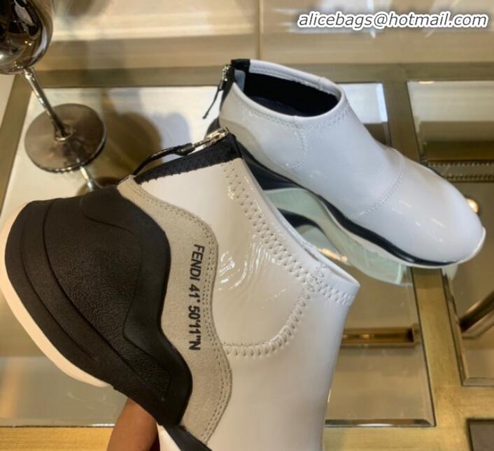Discount Fendi FFluid Glossy Zip Sneakers G92331 White 2020