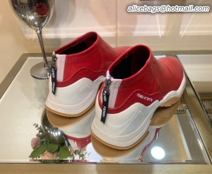 Shop Duplicate Fendi FFluid Glossy Zip Sneakers G92331 Red 2020