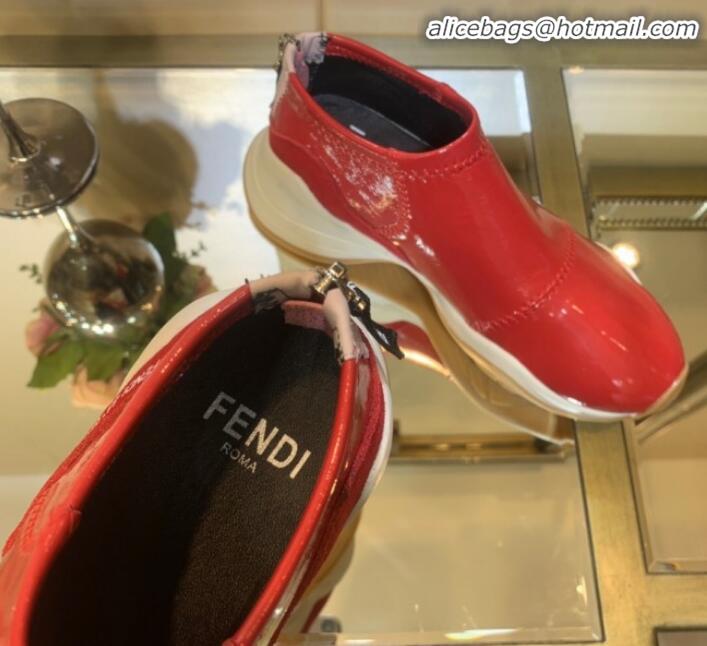 Shop Duplicate Fendi FFluid Glossy Zip Sneakers G92331 Red 2020