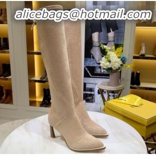 Most Popular Fendi FFreedom Stretch Fabric Heel High Boots G92336 Beige 2020