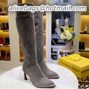 Top Design Fendi FFreedom Stretch Fabric Heel High Boots G92336 Grey 2020