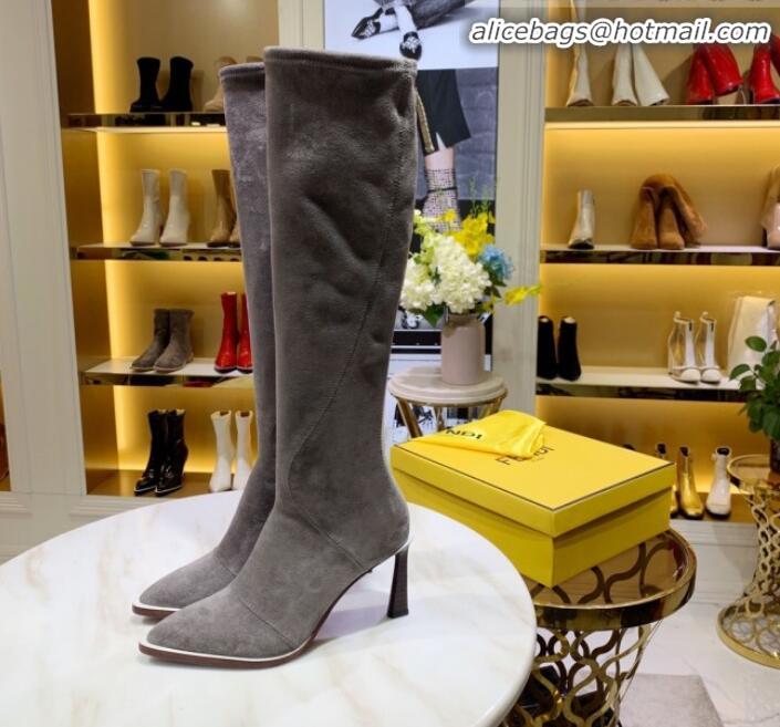 Top Design Fendi FFreedom Stretch Fabric Heel High Boots G92336 Grey 2020