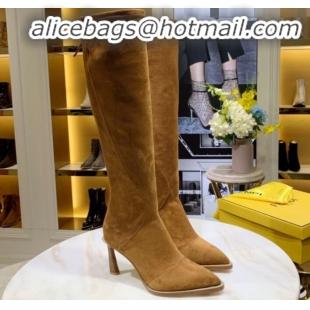 Best Product Fendi FFreedom Stretch Fabric Heel High Boots G92336 Brown 2020