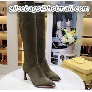 Unique Style Fendi FFreedom Stretch Fabric Heel High Boots G92336 Green 2020