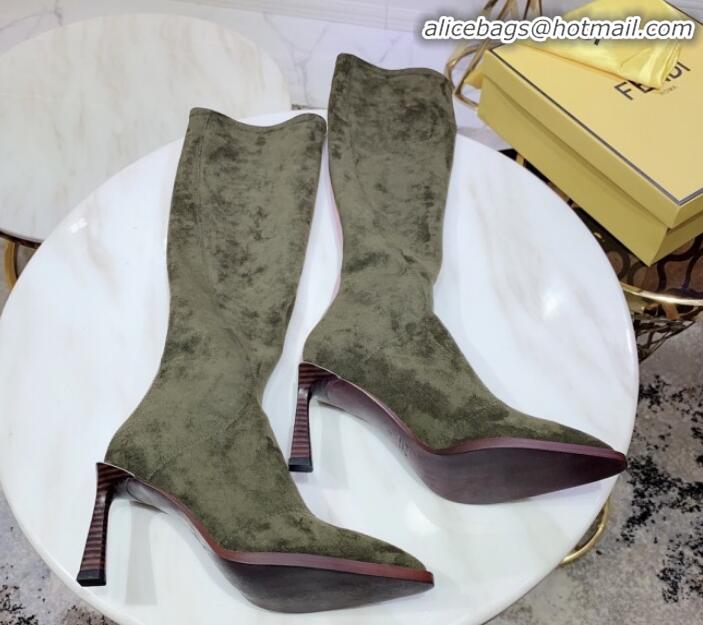 Unique Style Fendi FFreedom Stretch Fabric Heel High Boots G92336 Green 2020