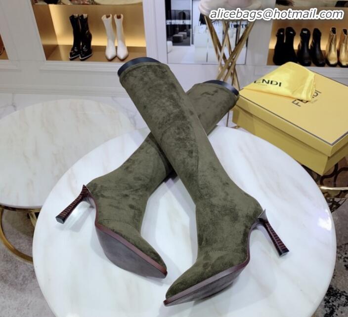 Unique Style Fendi FFreedom Stretch Fabric Heel High Boots G92336 Green 2020