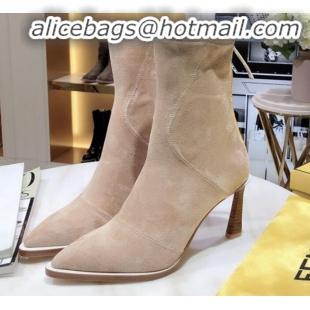 Good Quality Fendi FFreedom Stretch Fabric Heel Short Boots G92340 Beige 2020