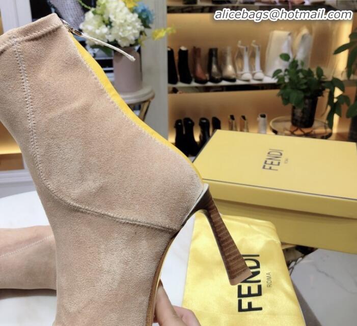 Good Quality Fendi FFreedom Stretch Fabric Heel Short Boots G92340 Beige 2020