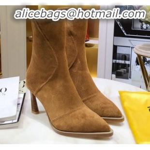 Fashion Fendi FFreedom Stretch Fabric Heel Short Boots G92340 Brown 2020