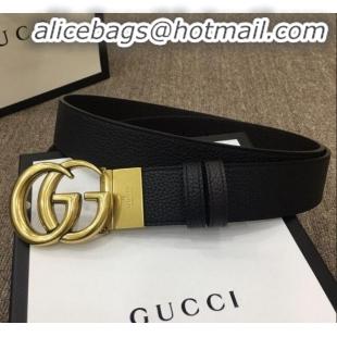 Inexpensive Gucci Calfskin Belt Width 40mm with GG Buckle 21830 Black/Gold