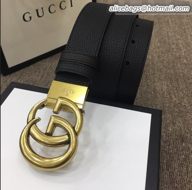 Inexpensive Gucci Calfskin Belt Width 40mm with GG Buckle 21830 Black/Gold